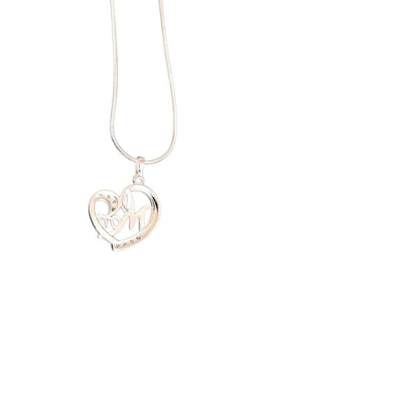 Mom Mother Sterling Silver 925 Heart Gem Pendant on Snake Rope Chain Necklace - Picture 6 of 14